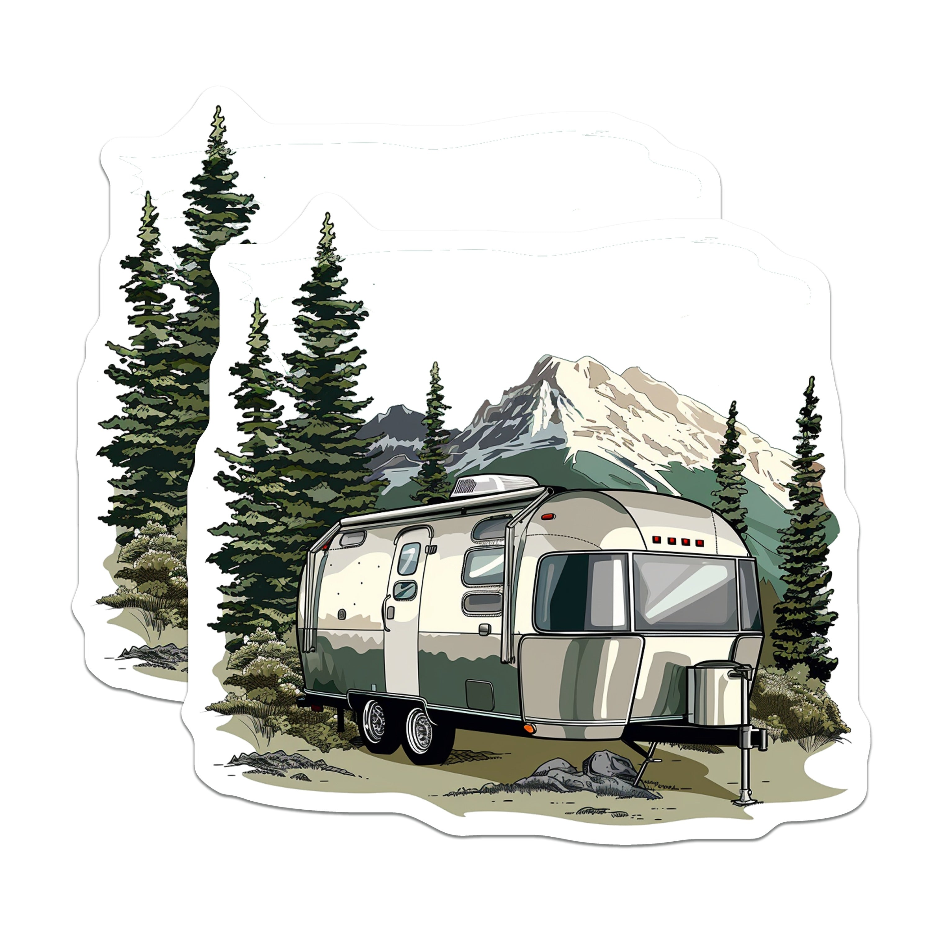 (2 Pack) Airstream Magnets - Retro RV Camper Decor - Mountain Forest Nature Travel Fridge - 5 Inches On Longest Side - Thick Durable Magnet - Made in USA - MAG37861