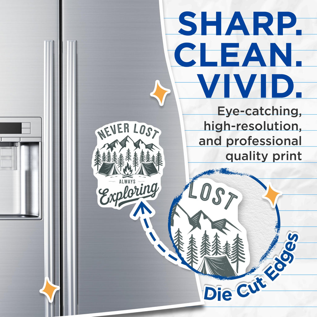 (2 Pack) Never Lost Magnets - Camping Explorer Art - Outdoorsy Wanderlust Fridge Decor - 5" On Longest Side - Premium Magnet - for Cars, Refrigerators, Toolboxes, Lockers - Made in USA - MAG17268