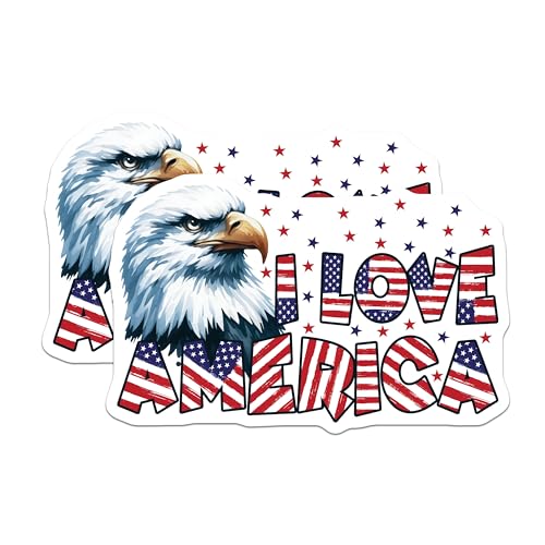 (2 Pack) Eagle I Love America Magnets - 5" On Longest Side - for Cars, Fridges, Toolboxes - Made in USA - MAG7406