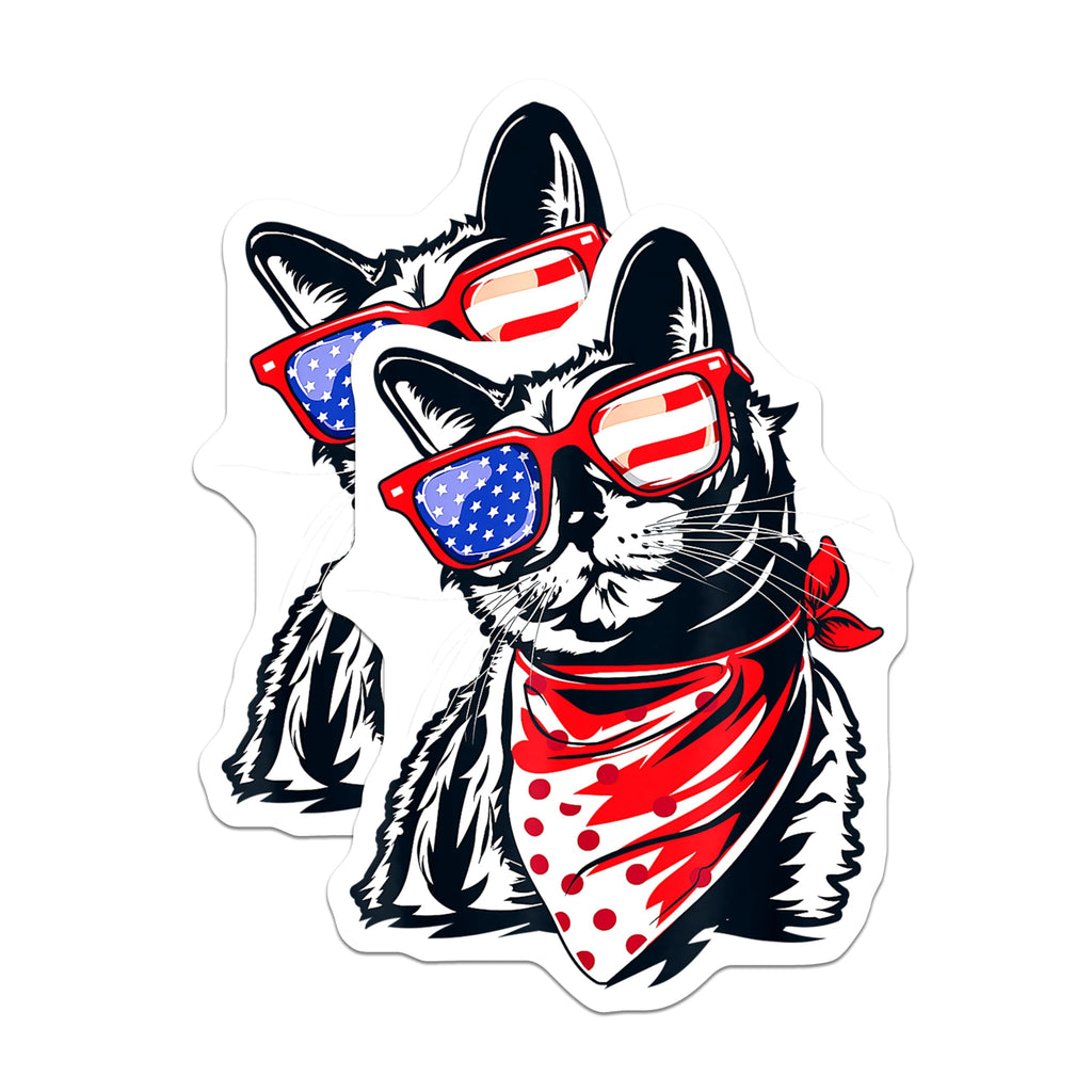 (2 Pack) Patriotic Cat Magnets - American Flag Feline Decor - 4th of July USA Pride - Cool Cat Lover Fridge Magnets - 5 Inches On Longest Side - Thick Durable Magnet - Made in USA - MAG25943