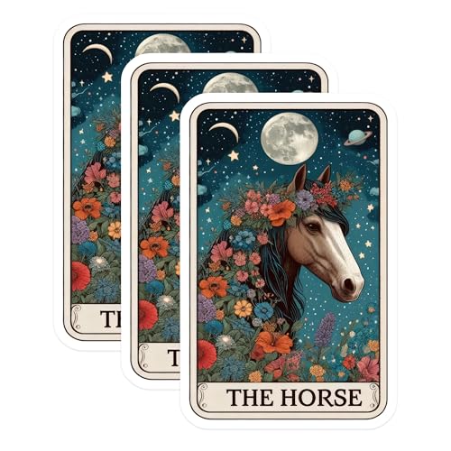 (3 Pack) Horse Tarot Card Decals - Floral Horse - Astrology Decals - 3 Inches On Longest Side - Easy Peel & Apply - Made in USA - 3MCS4203