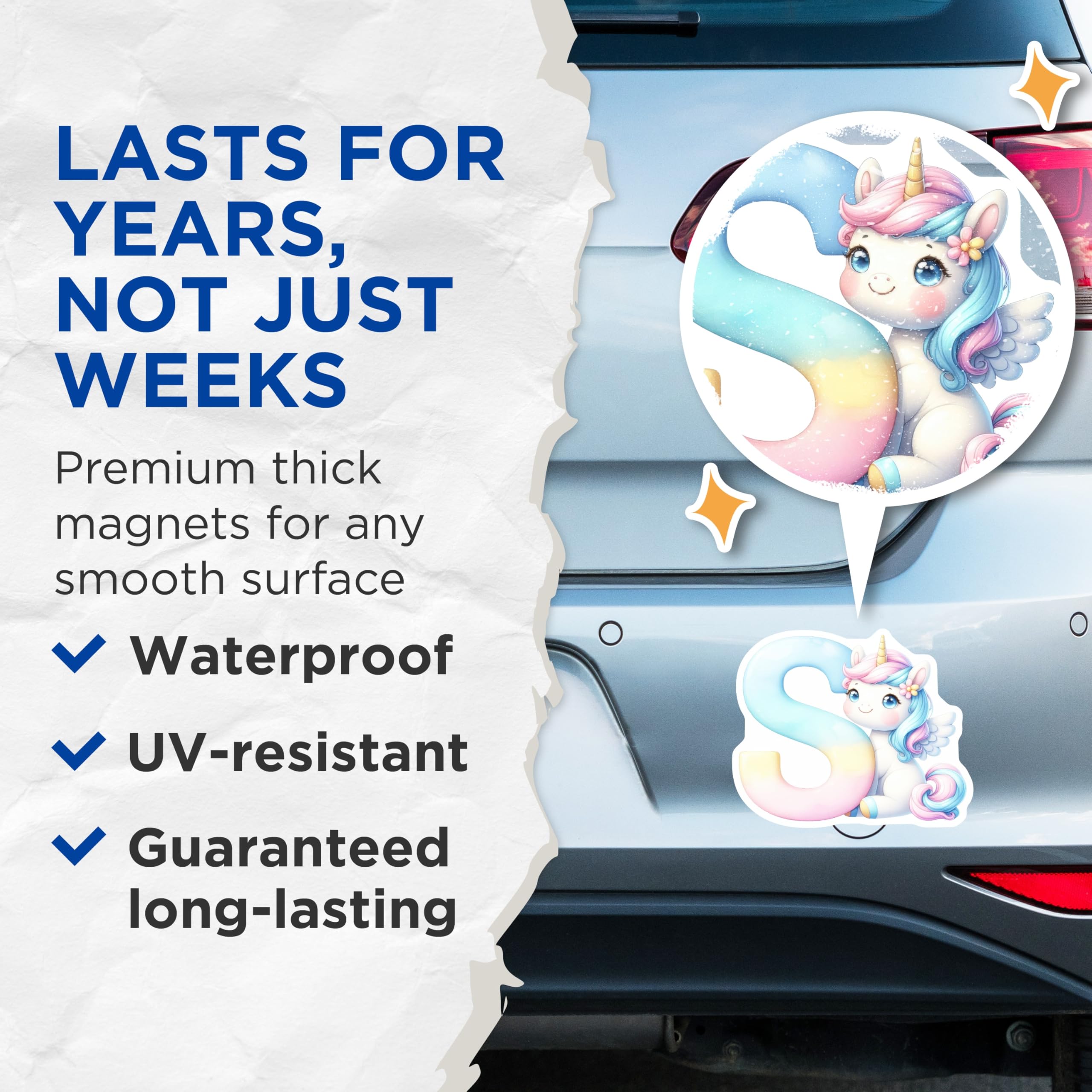 (2 Pack) Unicorn Initial S Magnets - Cute Letter S - Alphabet Refrigerator Decoration - 5" On Longest Side - Premium Magnet - for Cars, Refrigerators, Toolboxes, Lockers - Made in USA - MAG16214