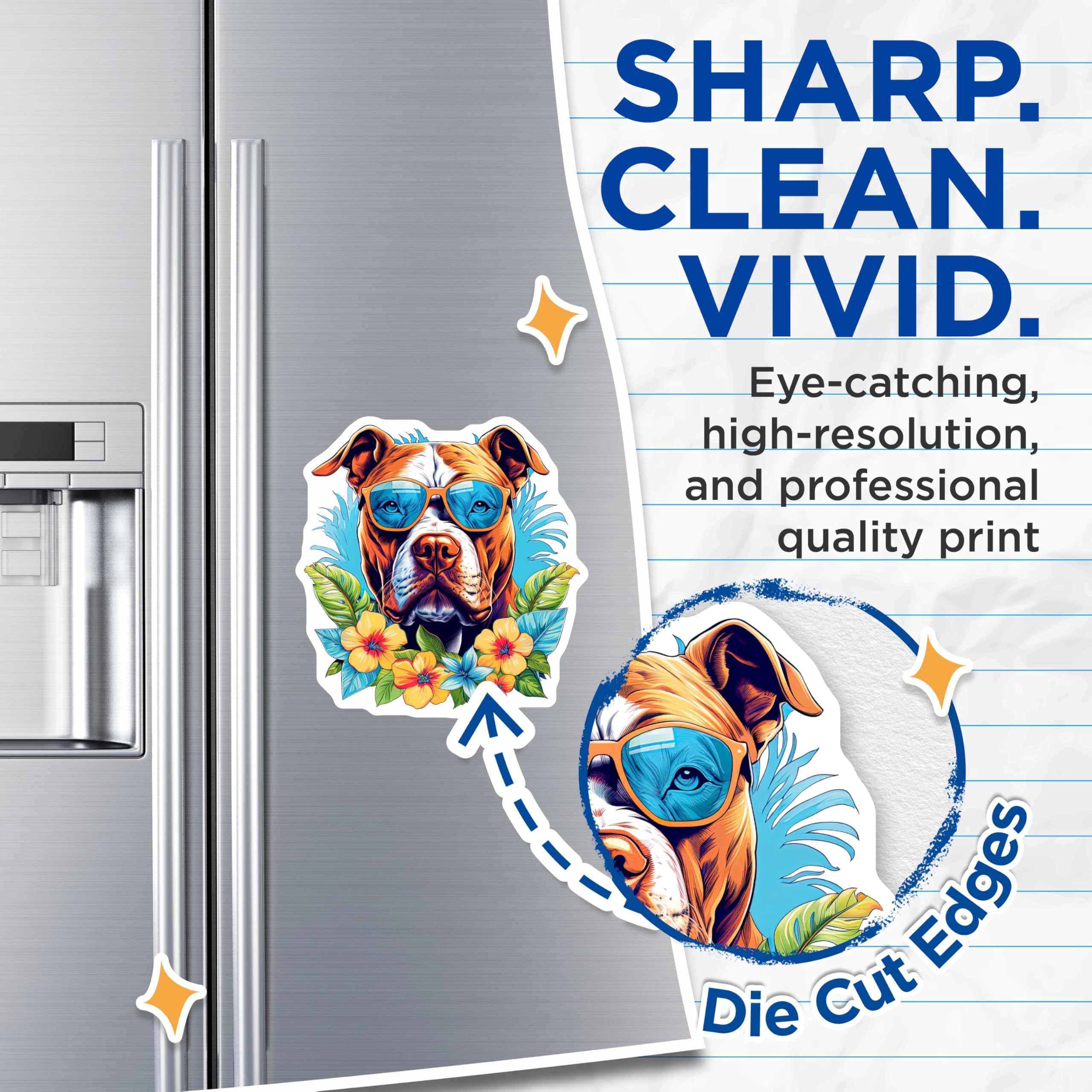 (2 Pack) Pitbull Magnets - Cool Dog Sunglasses - Tropical Summer Flowers - Pet Lover Decor - Vibrant Animal Art - 5 Inches On Longest Side - Thick Durable Magnet - Made in USA - MAG22380
