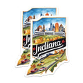 (2 Pack) Indiana Map Stickers - State Illustration - Nature and Cityscape - 5" On Longest Side - Sticks to Smooth Flat Surfaces - Made in USA - BMCS6271
