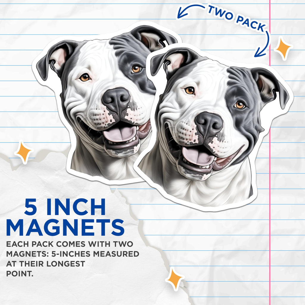 (2 Pack) Pitbull Dog Magnets - Smiling Happy Staffy Art - Pet Parent Refrigerator Decor - 5 Inches On Longest Side - Thick Durable Magnet - Made in USA - MAG28991