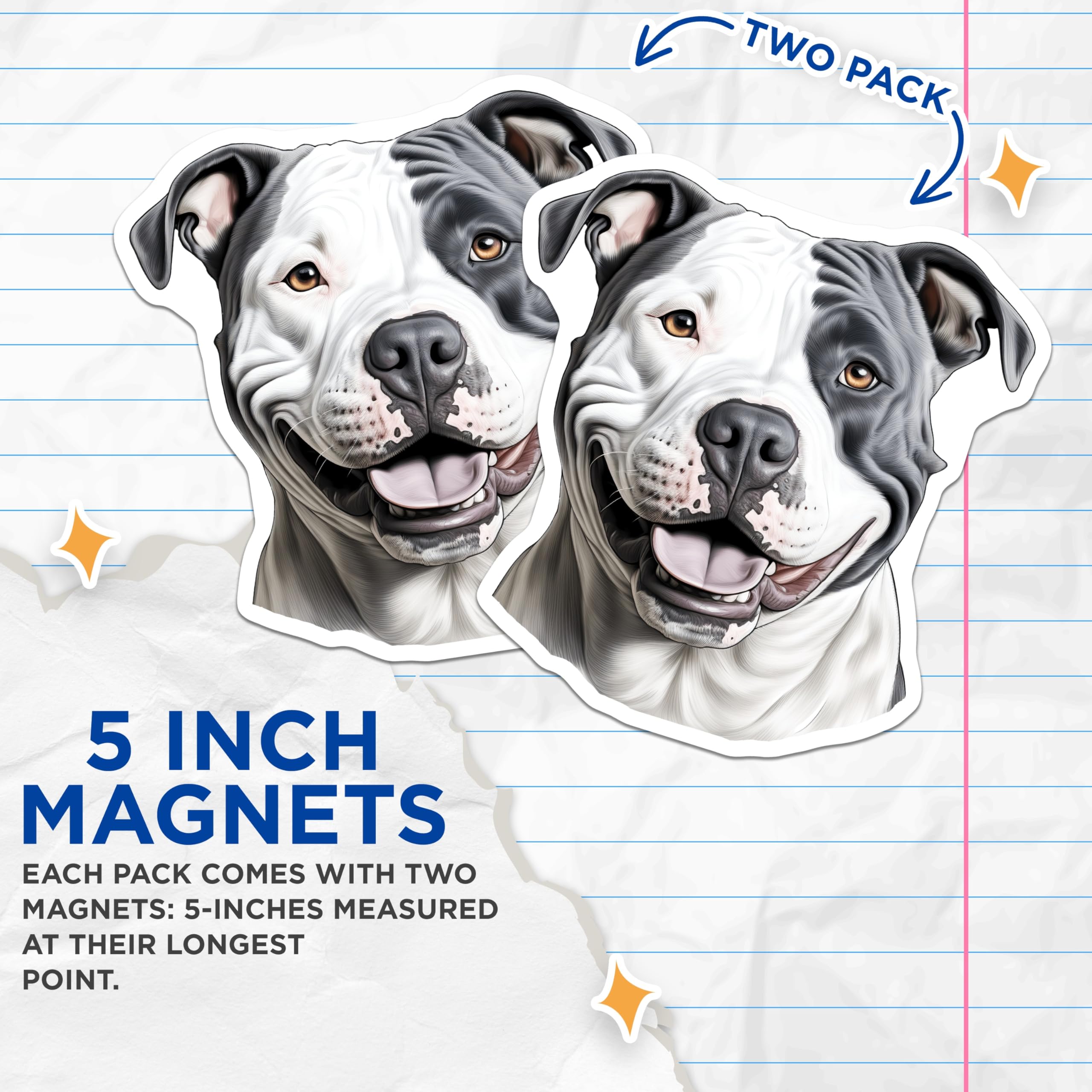 (2 Pack) Pitbull Dog Magnets - Smiling Happy Staffy Art - Pet Parent Refrigerator Decor - 5 Inches On Longest Side - Thick Durable Magnet - Made in USA - MAG28991