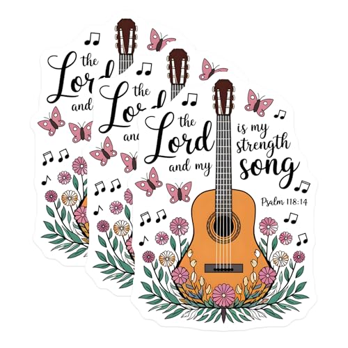 (3 Pack) Guitar Decals - The Lord is My Strength - Christian Decals - 3 Inches On Longest Side - Easy Peel & Apply - Made in USA - 3MCS2889