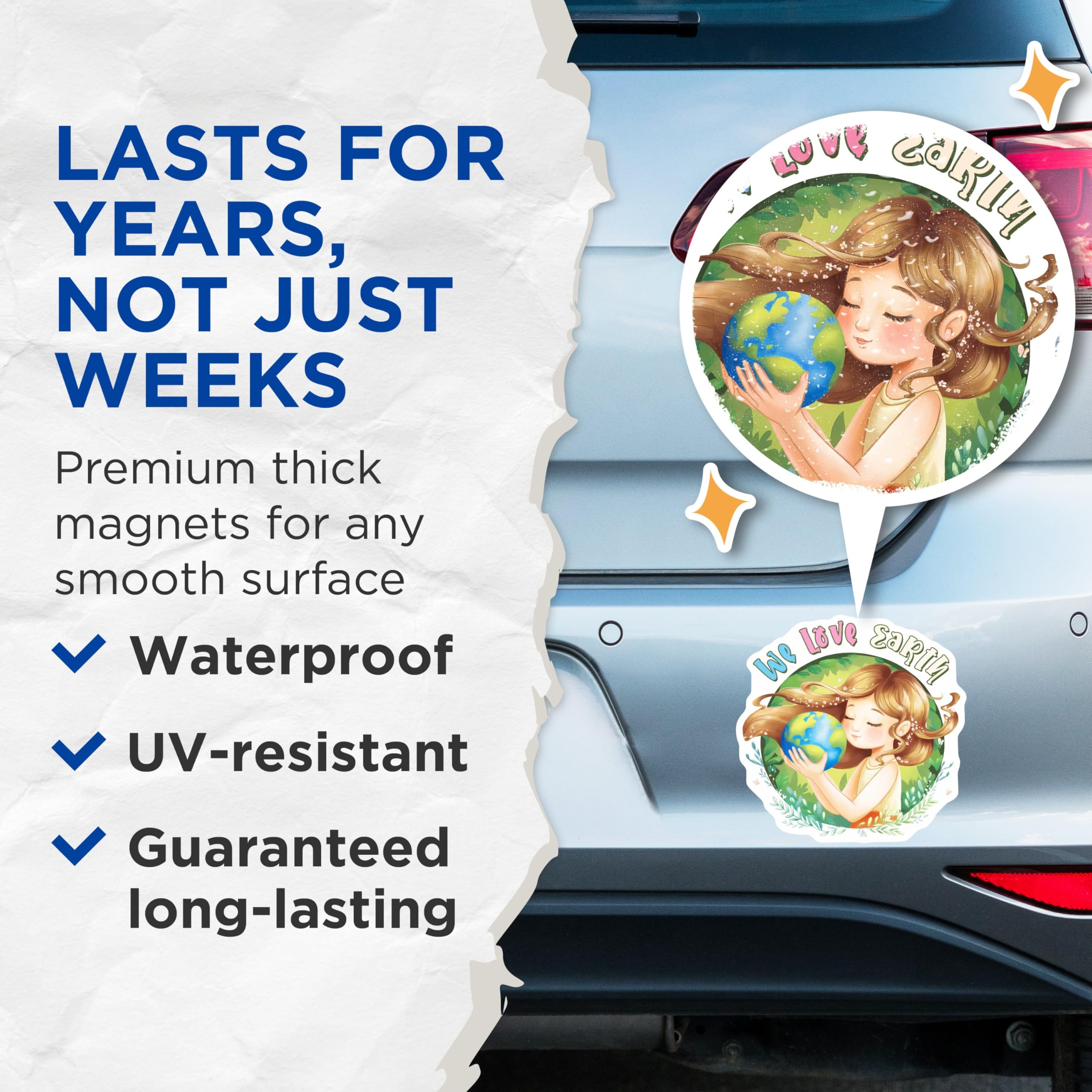 (2 Pack) We Love Earth Magnets - Eco-Friendly Reminder - Earth Day Decoration - 5" On Longest Side - for Cars, Fridges, Toolboxes - Made in USA - MAG7683
