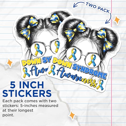 (2 Pack) Down Syndrome Awareness Stickers - Inspirational - Disability Advocacy - 5" On Longest Side - Sticks to Smooth Flat Surfaces - Made in USA - BMCS8199