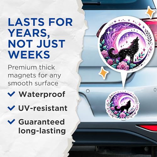 (2 Pack) Wolf Howling at Moon Magnets - 5" On Longest Side - for Cars, Fridges, Toolboxes - Made in USA - MAG8069
