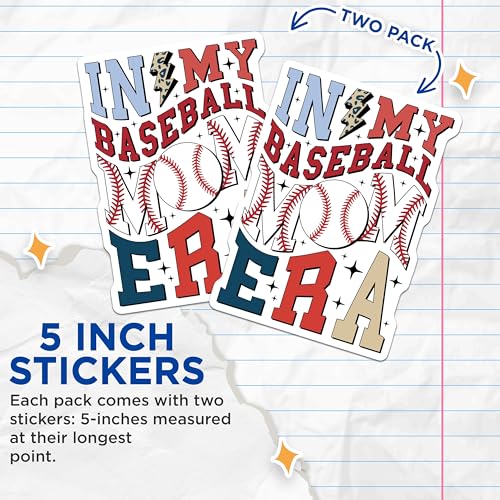 (2 Pack) Baseball Mom Stickers - Sports Fan Stickers - Fun Baseball Art - 5" On Longest Side - Sticks to Any Smooth Flat Surface - Made in USA - BMCS3512