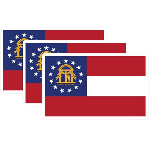 (3 Pack) Georgia Flag Decals - State Pride Stickers - Laptop Decal - Peach State - USA Georgia - 3 Inches On Longest Side - Easy Peel & Apply - Made in USA - 3MCS0182