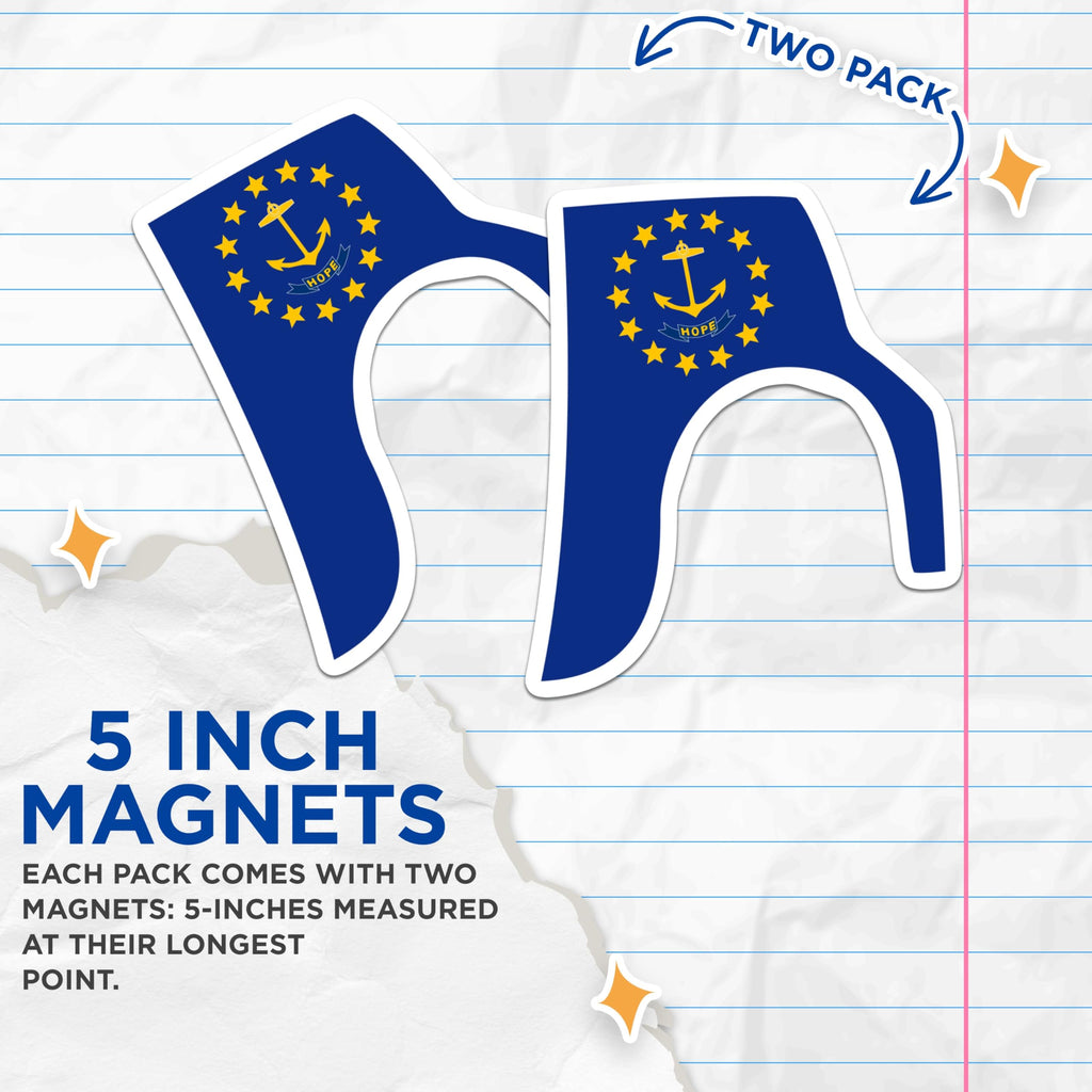 (2 Pack) Rhode Island Flag Magnets - Anchor State Emblem - New England Travel Souvenirs - 5 Inches On Longest Side - Thick Durable Magnet - Made in USA - MAG21975