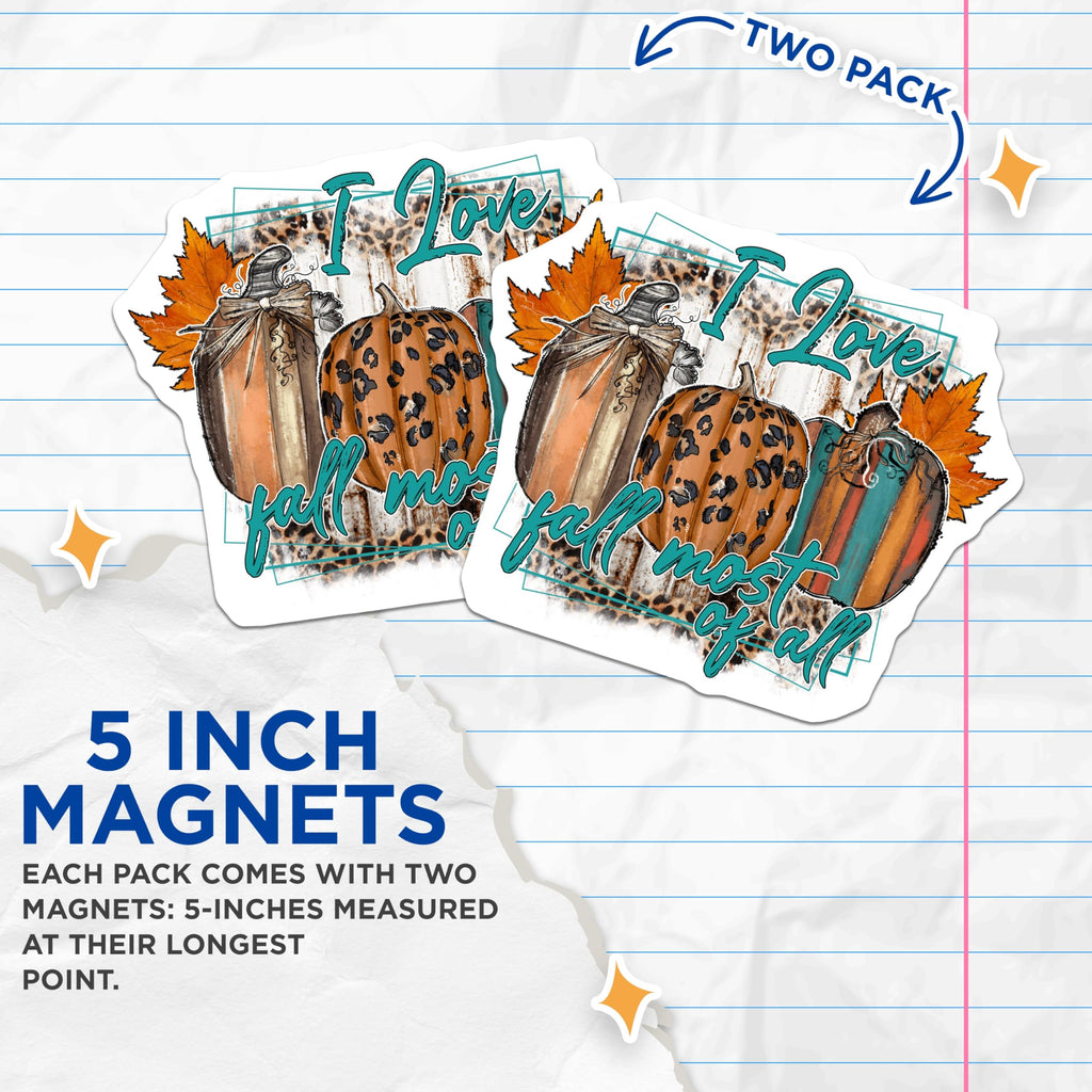 (2 Pack) Leopard Pumpkin Fall Magnets - Autumn Decor for Fridge - Cozy Kitchen Accessories - 5 Inches On Longest Side - Thick Durable Magnet - Made in USA - MAG25493