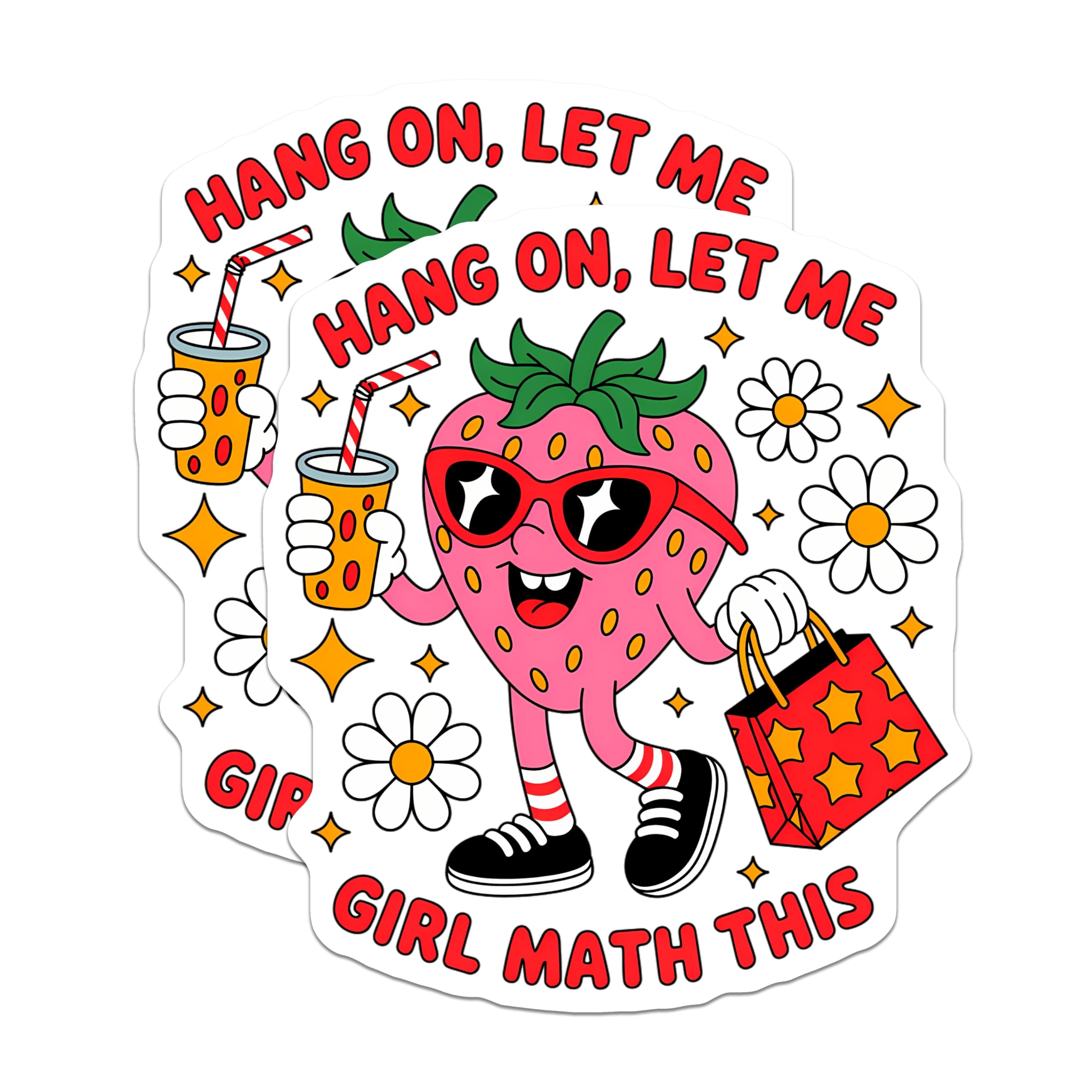(2 Pack) Girl Math Magnets - Funny Strawberry Meme - Retro Groovy Kitchen Decor - Y2K Aesthetic Fridge Art - 5 Inches On Longest Side - Thick Durable Magnet - Made in USA - MAG21081