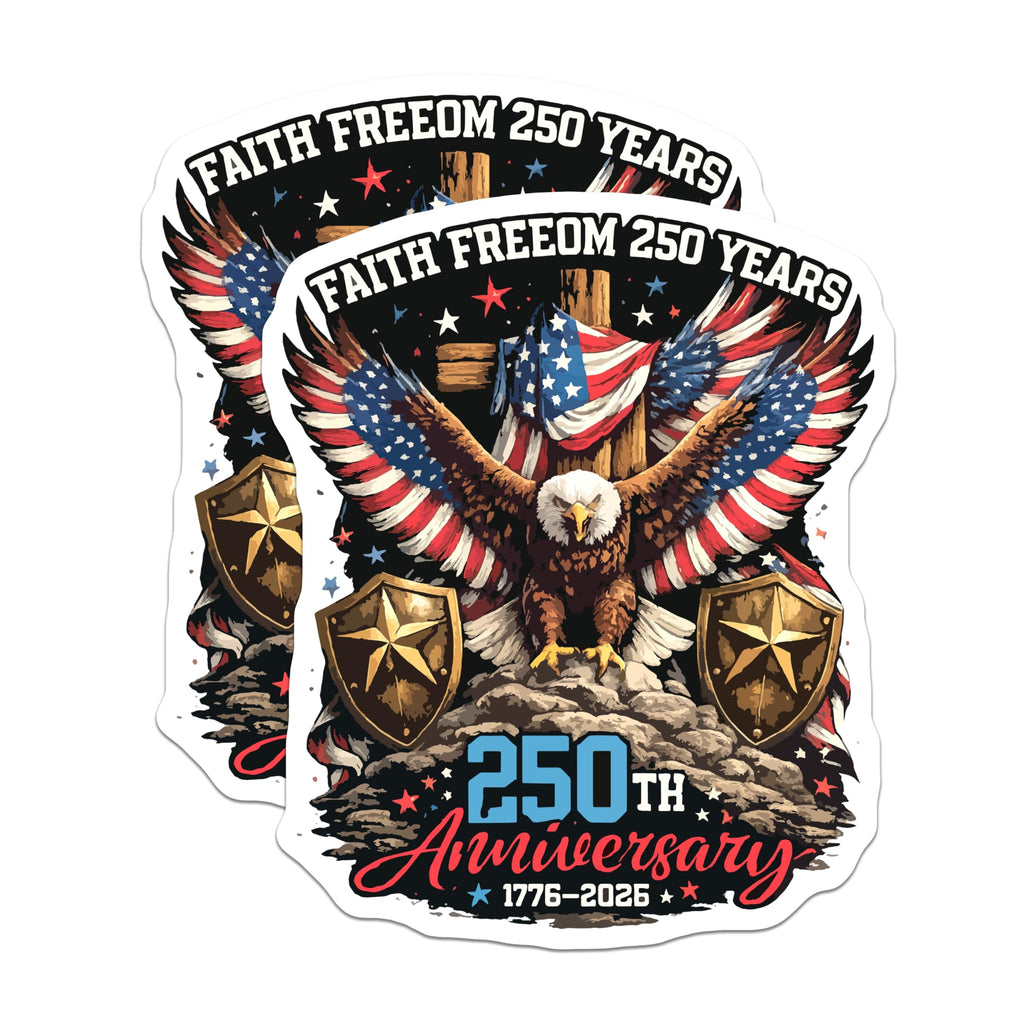 (2 Pack) Faith Freedom 250 Years Magnets - American Eagle Flag - Patriotic Anniversary Decor - 1776-2026 Commemoration - 5 Inches On Longest Side - Thick Durable Magnet - Made in USA - MAG27672