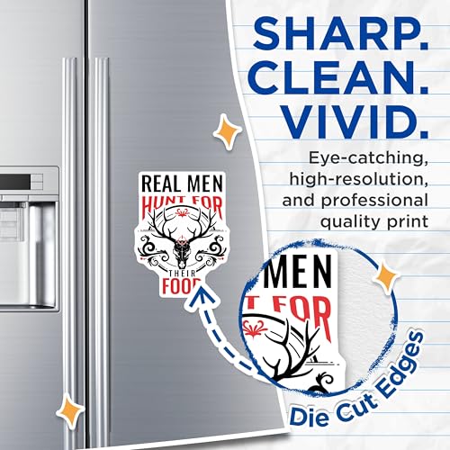 (2 Pack) Real Men Hunt for Their Food Magnets Magnets - Funny Kitchen Decor - Hunting Enthusiast Magnet - 5" On Longest Side - Made in USA - Sticks to Refrigerators & Metal Surfaces - MAG8776