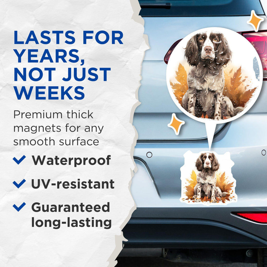 (2 Pack) Springer Spaniel Dog Magnets - Autumn Fall Leaves Decor - Pet Lover Animal Art - 5 Inches On Longest Side - Thick Durable Magnet - Made in USA - MAG30931