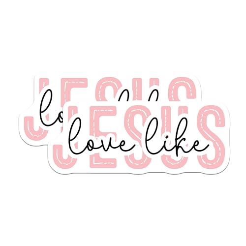 (2 Pack) Jesus Love Like Stickers - Inspirational Christian Faith - Positive Quote Vinyl Decals - 5" On Longest Side - Sticks to Smooth Flat Surfaces - Made in USA - BMCS6502