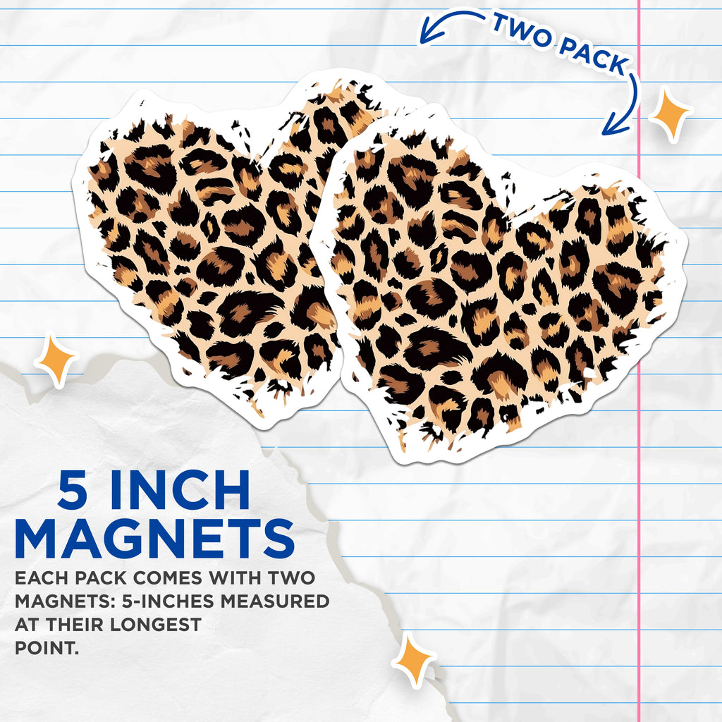 (2 Pack) Leopard Print Heart Magnets - Animal Print Fridge Decor - Trendy Locker Sassy Accent Fashion Aesthetic - 5 Inches On Longest Side - Thick Durable Magnet - Made in USA - MAG36752