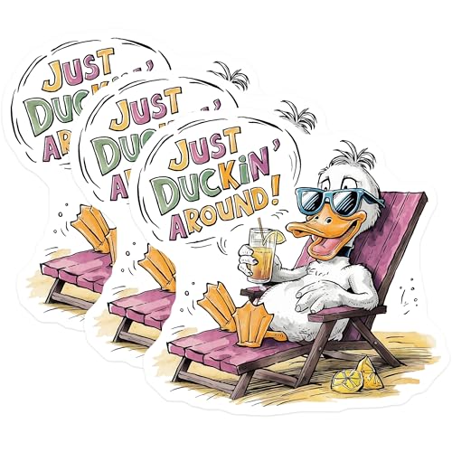 (3 Pack) Duck Beach Decals - Funny Duck Sticker - Just Duckin Around - Beach Laptop Stickers - 3 Inches On Longest Side - Easy Peel & Apply - Made in USA - 3MCS7307