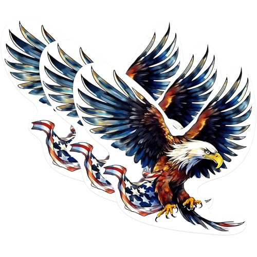 (3 Pack) American Eagle Decals - Patriotic Stickers - USA Flag Laptop Decal - 3 Inches On Longest Side - Easy Peel & Apply - Made in USA - 3MCS1104