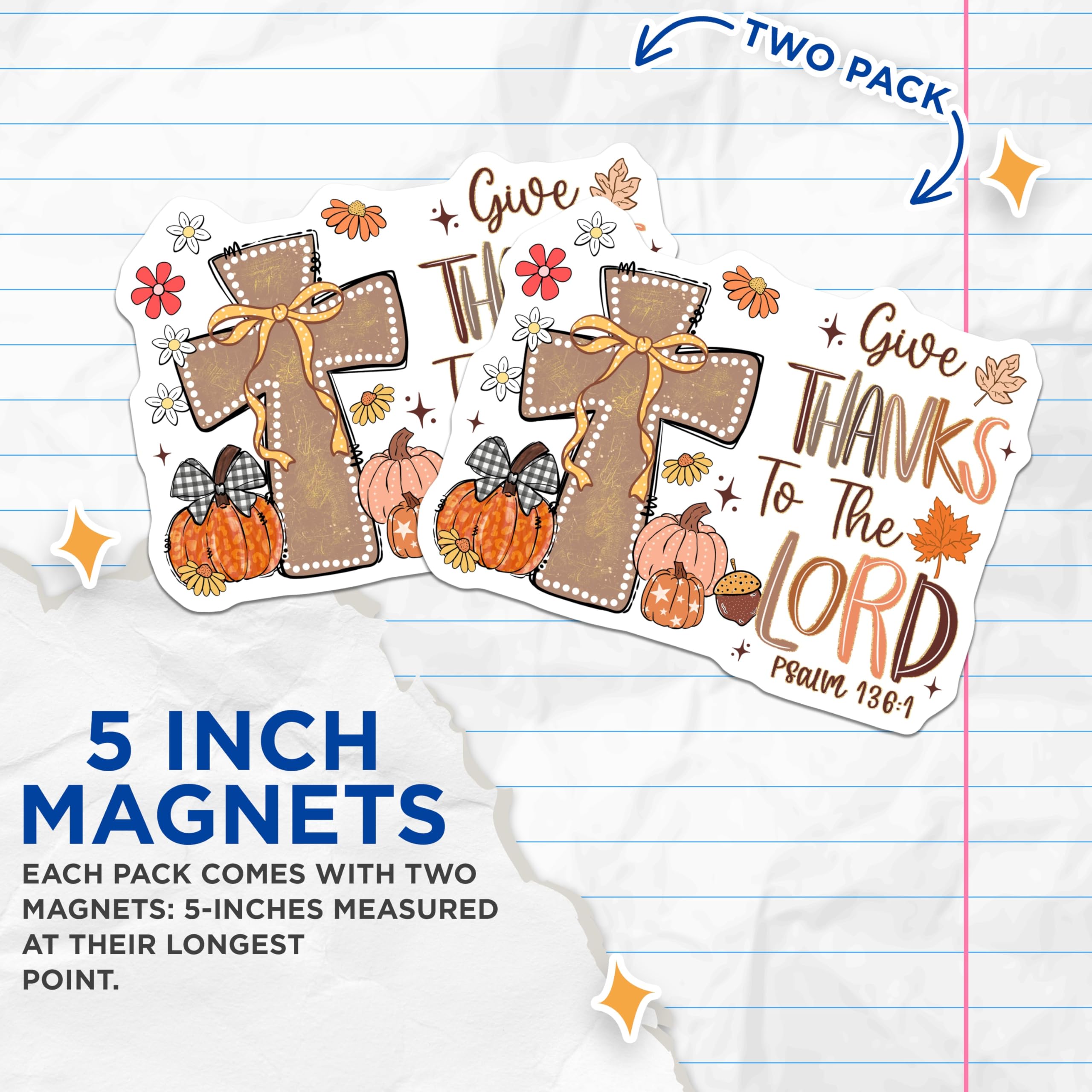 (2 Pack) Give Thanks Lord Magnets - Christian Cross Pumpkin Fall Decor - Thanksgiving Inspirational Fridge Accessory - 5 Inches On Longest Side - Thick Durable Magnet - Made in USA - MAG27610