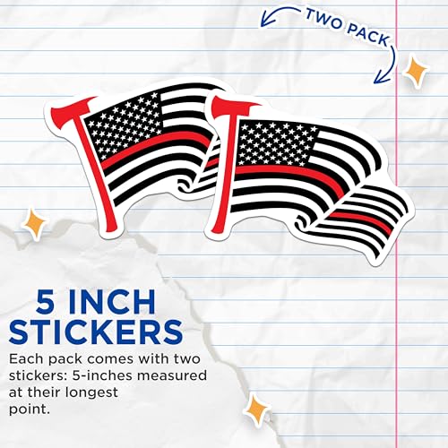 (2 Pack) American Flag Stickers - Firefighter Axe Decal - Red Line Hero Vinyl - 5" On Longest Side - Sticks to Smooth Flat Surfaces - Made in USA - BMCS6075