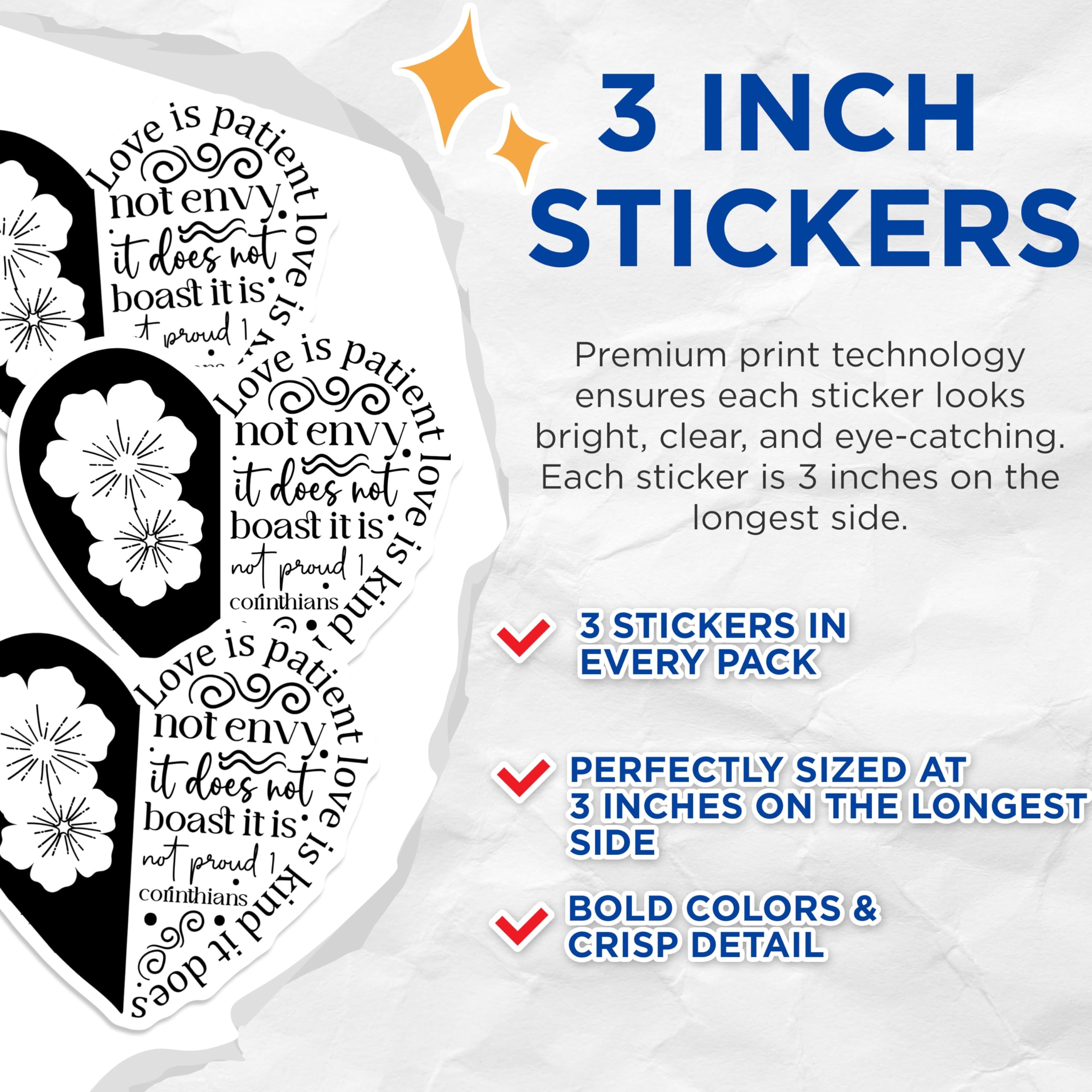 (3 Pack) Love is Patient Decals - Corinthians Verse - Heart Shaped Christian Decals - 3 Inches On Longest Side - Easy Peel & Apply - Made in USA - 3MCS2620