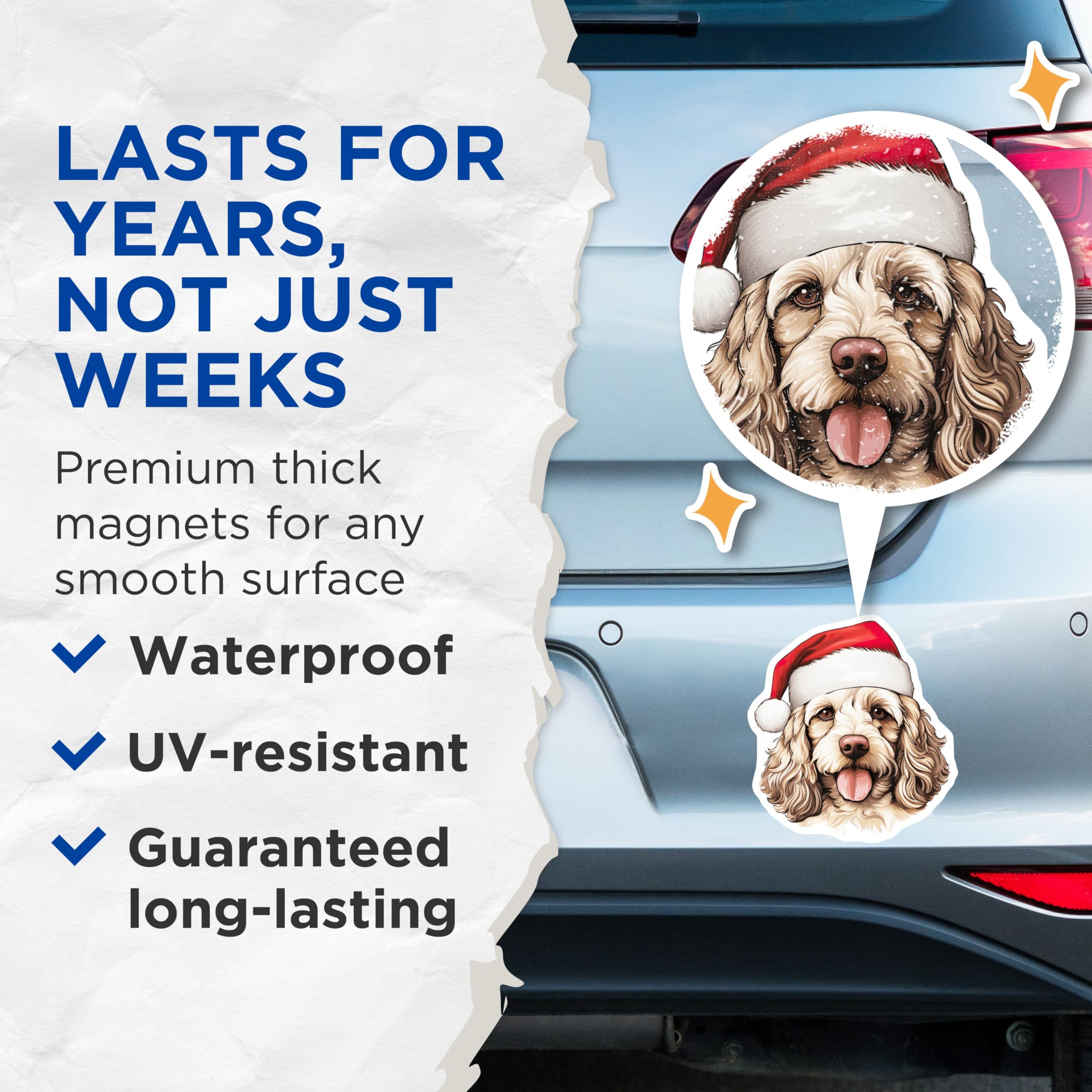 (2 Pack) Christmas Cocker Spaniel Magnets - Santa Dog Holiday Decor - Pet Lover Refrigerator Accessory - 5 Inches On Longest Side - Thick Durable Magnet - Made in USA - MAG29326