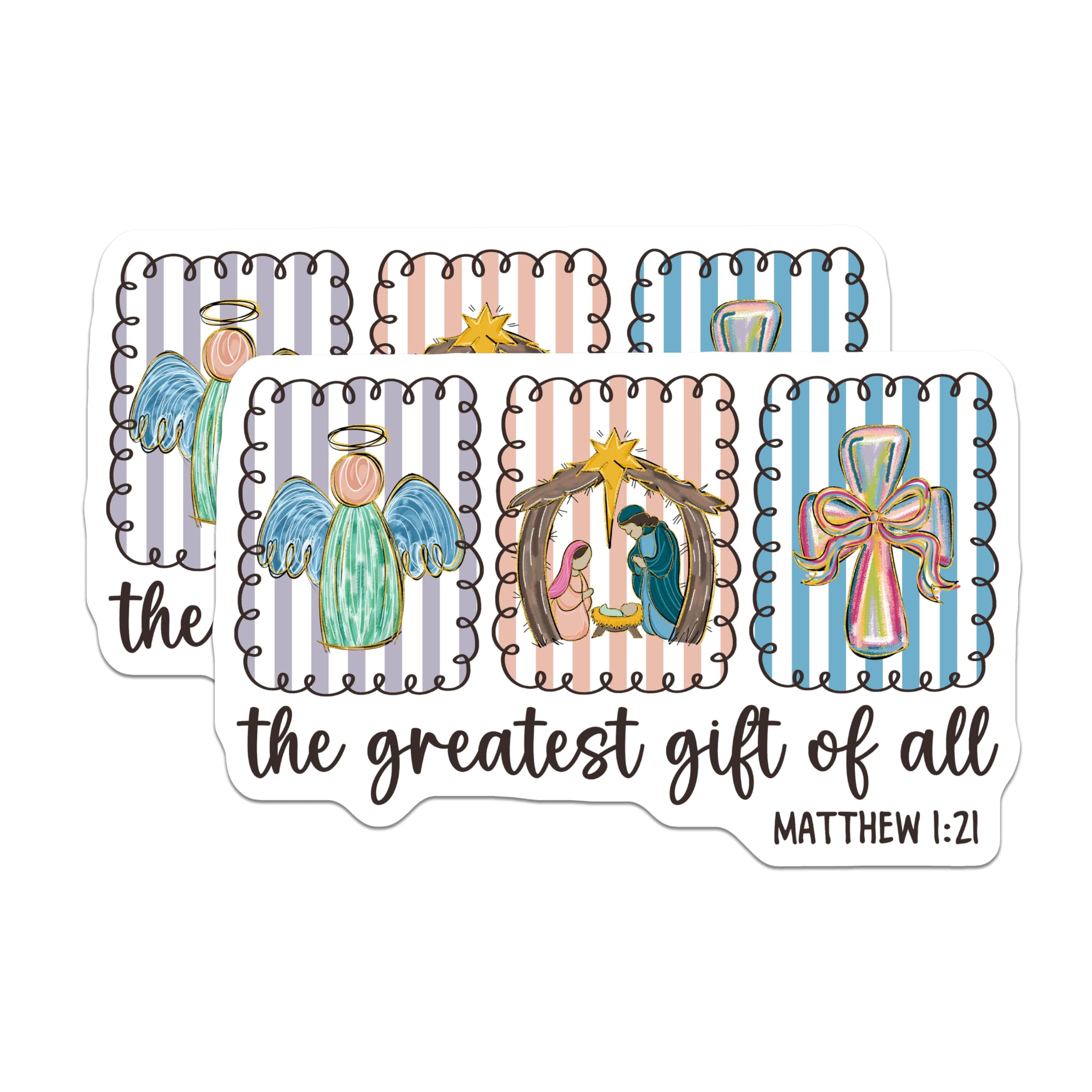 (2 Pack) Christian Christmas Magnets - Nativity Scene Decor - Matthew 1:21 Bible Verse - 5 Inches On Longest Side - Thick Durable Magnet - Made in USA - MAG28570