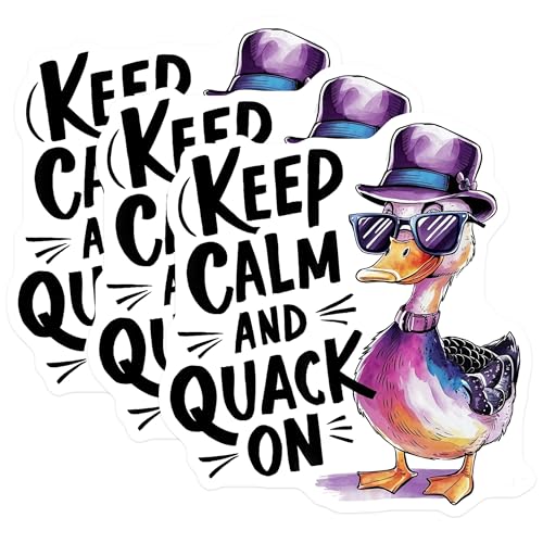 (3 Pack) Duck Decals - Laptop Decals - Keep Calm and Quack On - 3 Inches On Longest Side - Easy Peel & Apply - Made in USA - 3MCS7259
