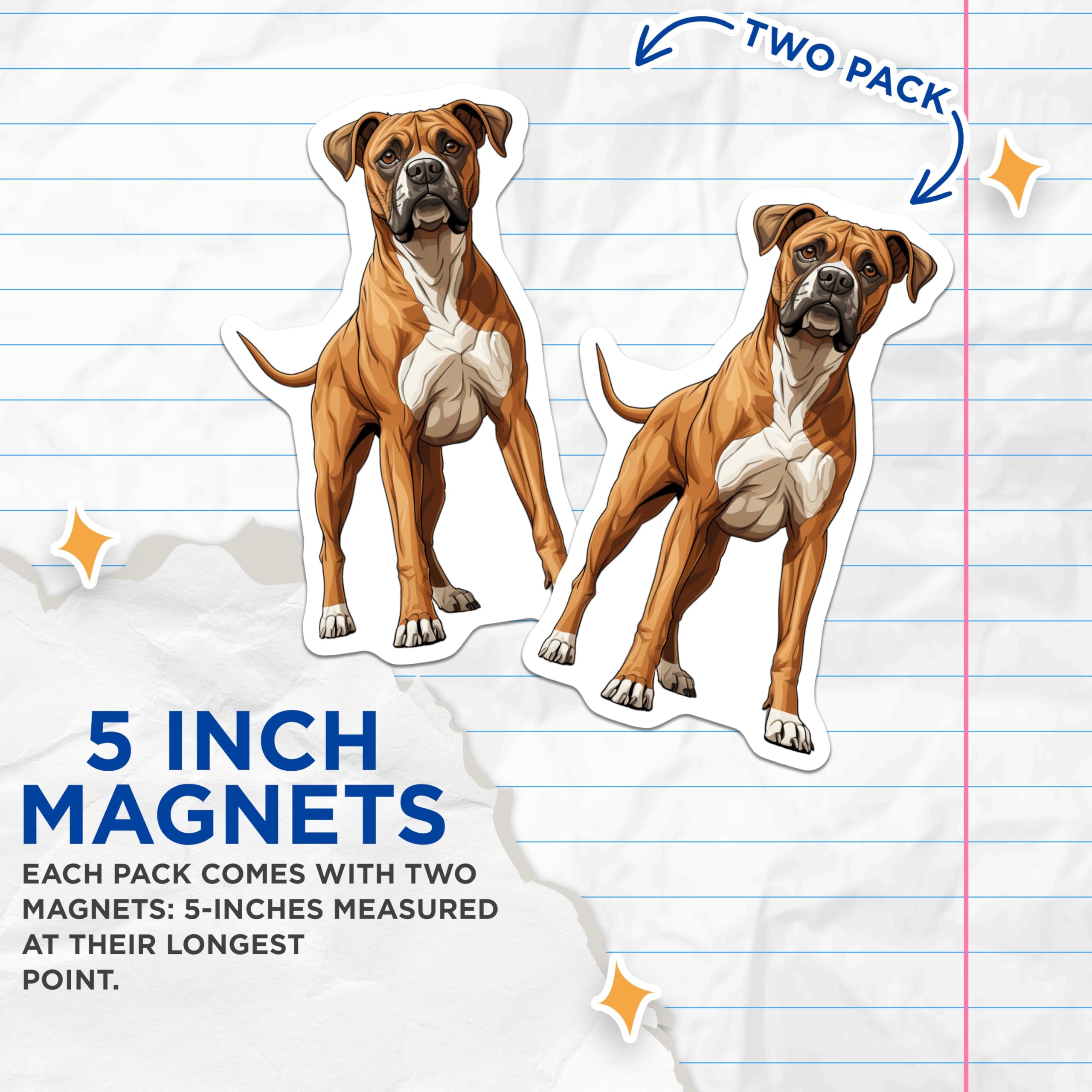 (2 Pack) Boxer Dog Magnets - Fawn Boxer Breed Art - Dog Mom Dad Fridge Refrigerator Decor - 5 Inches On Longest Side - Thick Durable Magnet - Made in USA - MAG25038