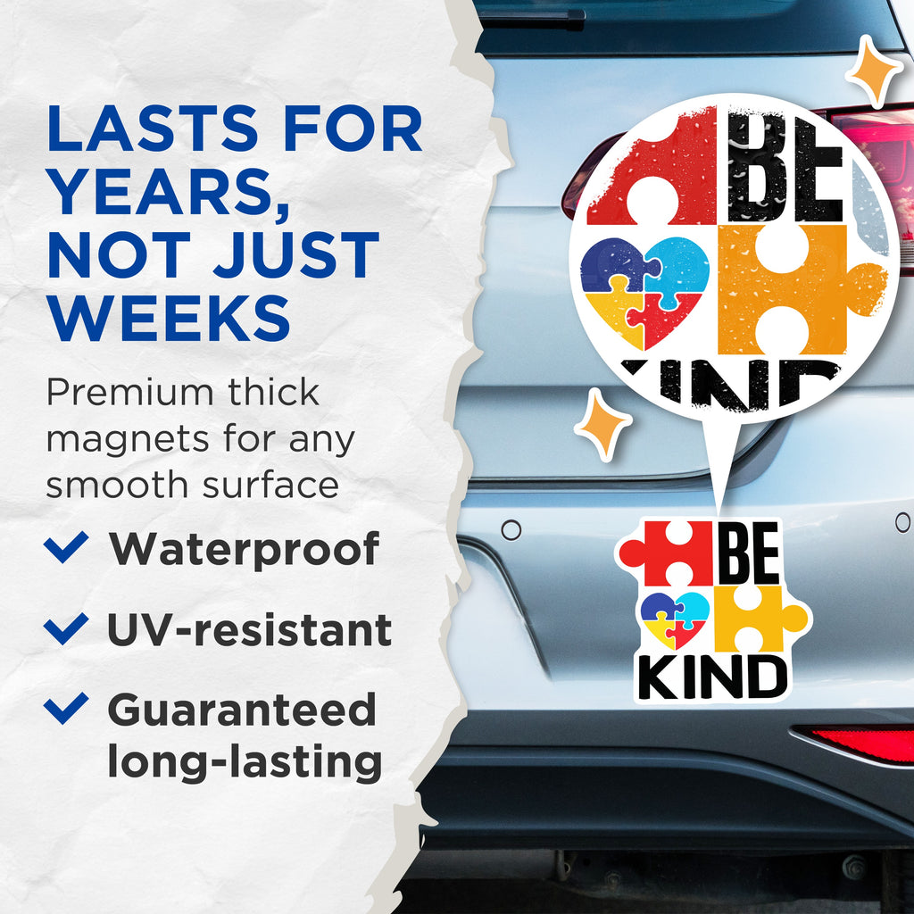 (2 Pack) Autism Awareness Magnets - Be Kind Puzzle Piece Heart - Neurodiversity Acceptance for Mom Teacher - 5 Inches On Longest Side - Thick Durable Magnet - Made in USA - MAG39399