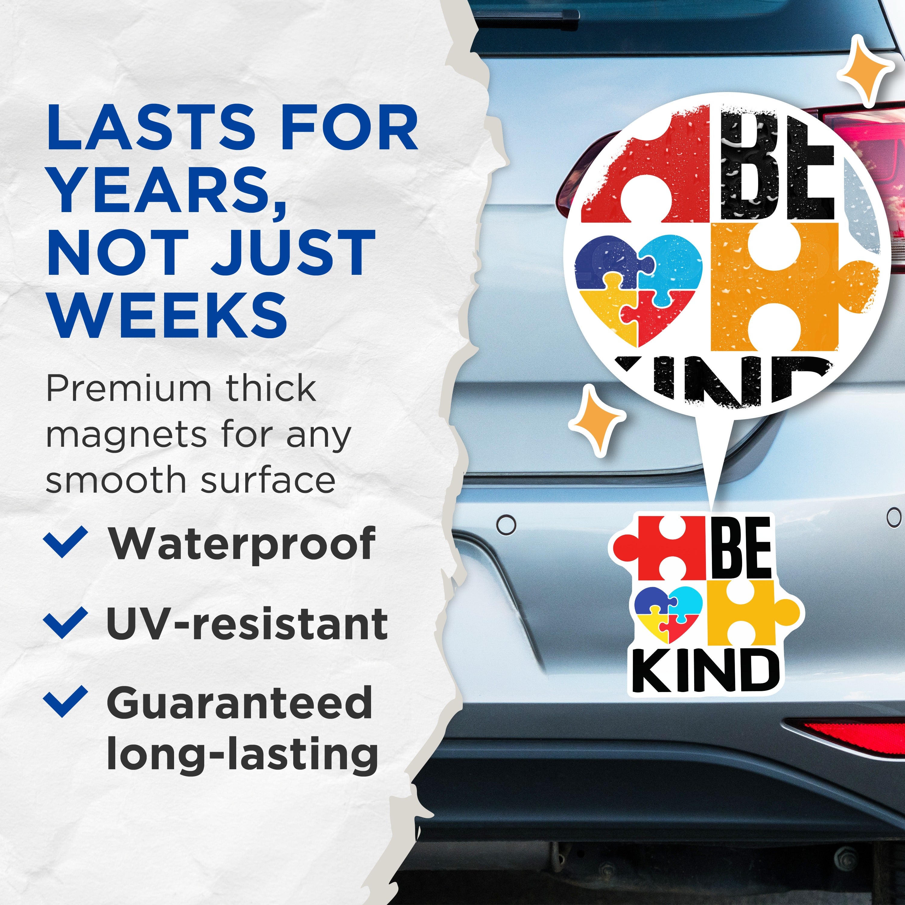 (2 Pack) Autism Awareness Magnets - Be Kind Puzzle Piece Heart - Neurodiversity Acceptance for Mom Teacher - 5 Inches On Longest Side - Thick Durable Magnet - Made in USA - MAG39399