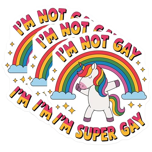(3 Pack) Unicorn Pride Decals - LGBT Decal - Super Gay Stickers - 3 Inches On Longest Side - Easy Peel & Apply - Made in USA - 3MCS7671