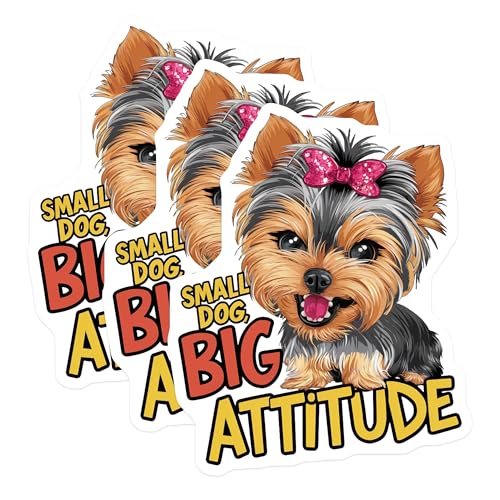 (3 Pack) Yorkshire Terrier Decals - Small Dog Big Attitude - Cute Puppy Stickers - 3 Inches On Longest Side - Easy Peel & Apply - Made in USA - 3MCS7257