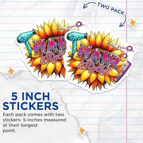 (2 Pack) Hair Stylist Stickers - Hairdresser Decal - Salon Tools Decal - Barber Decor - 5" On Longest Side - Sticks to Smooth Flat Surfaces - Made in USA - BMCS7580