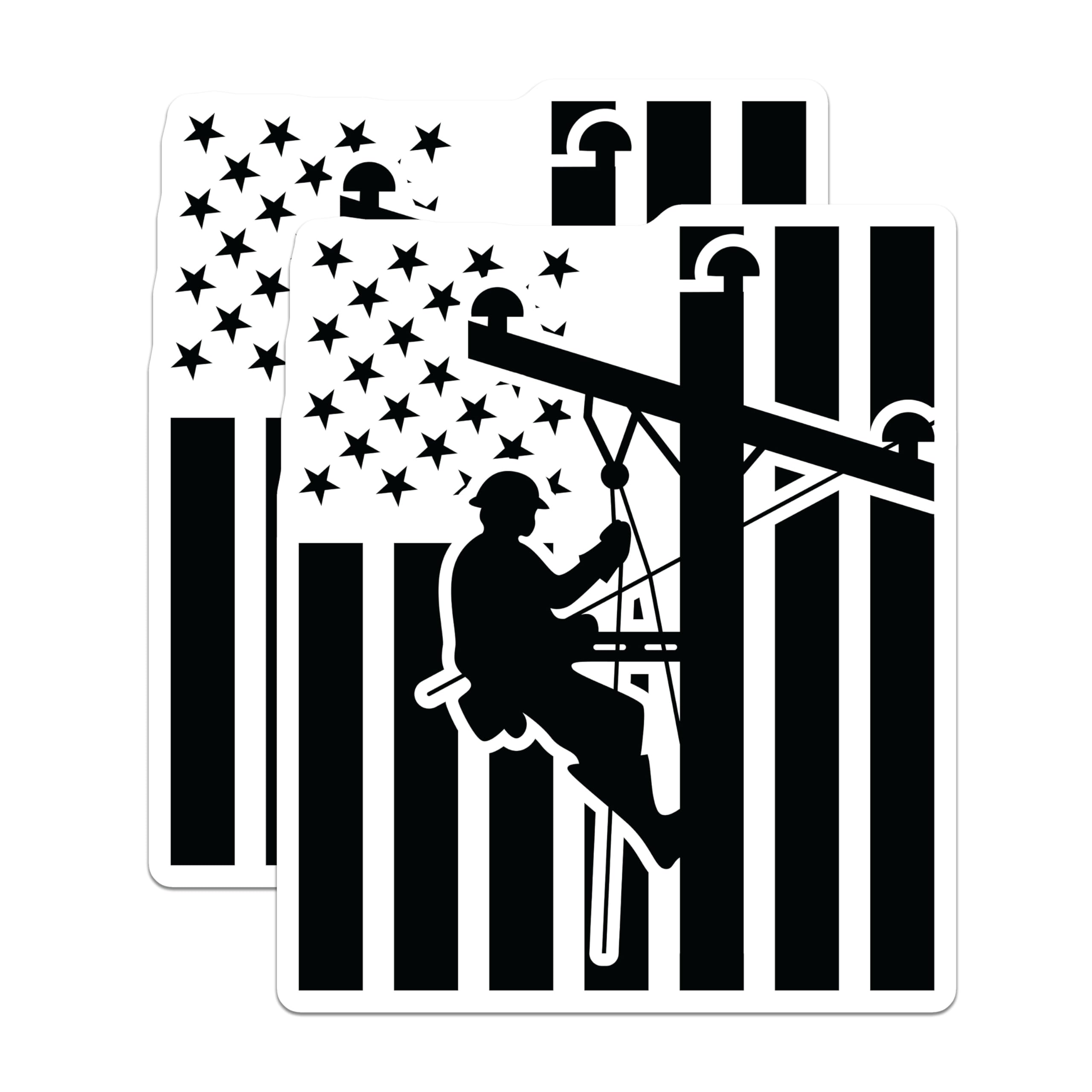(2 Pack) Power Lineman Electrician Magnets - USA American Flag Stars Stripes - Essential Worker Patriotic Decor - 5 Inches On Longest Side - Thick Durable Magnet - Made in USA - MAG22613