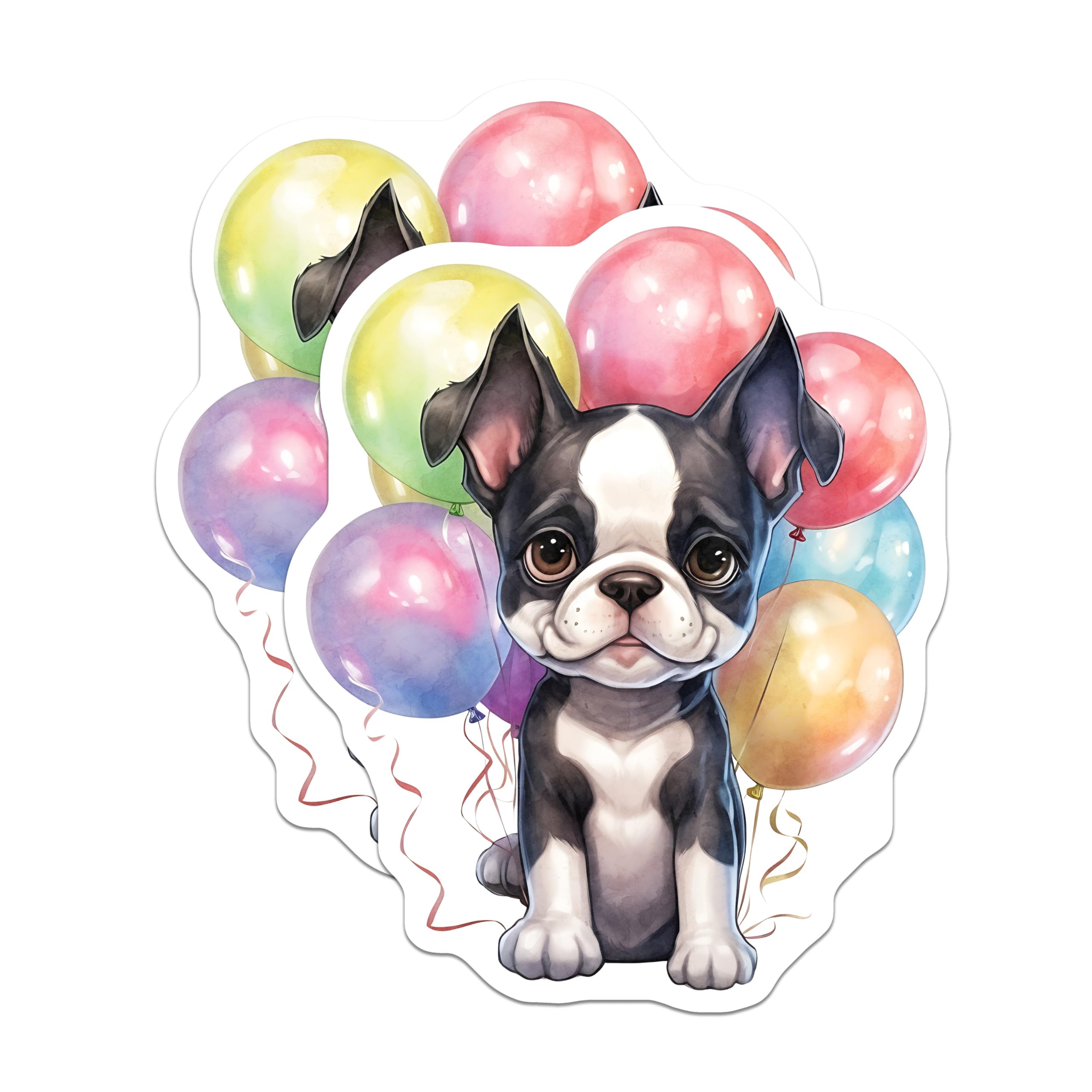 (2 Pack) Boston Terrier Magnets - Puppy Balloons Artwork - Cute Dog Lover Decoration - 5" On Longest Side - Premium Magnet - for Cars, Refrigerators, Toolboxes, Lockers - Made in USA - MAG16755