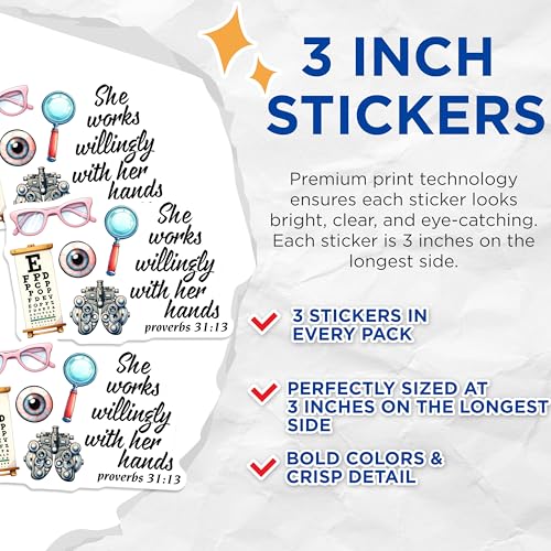 (3 Pack) Optometrist Decals - Eye Doctor - Eye Chart Decal - 3 Inches On Longest Side - Easy Peel & Apply - Made in USA - 3MCS6853