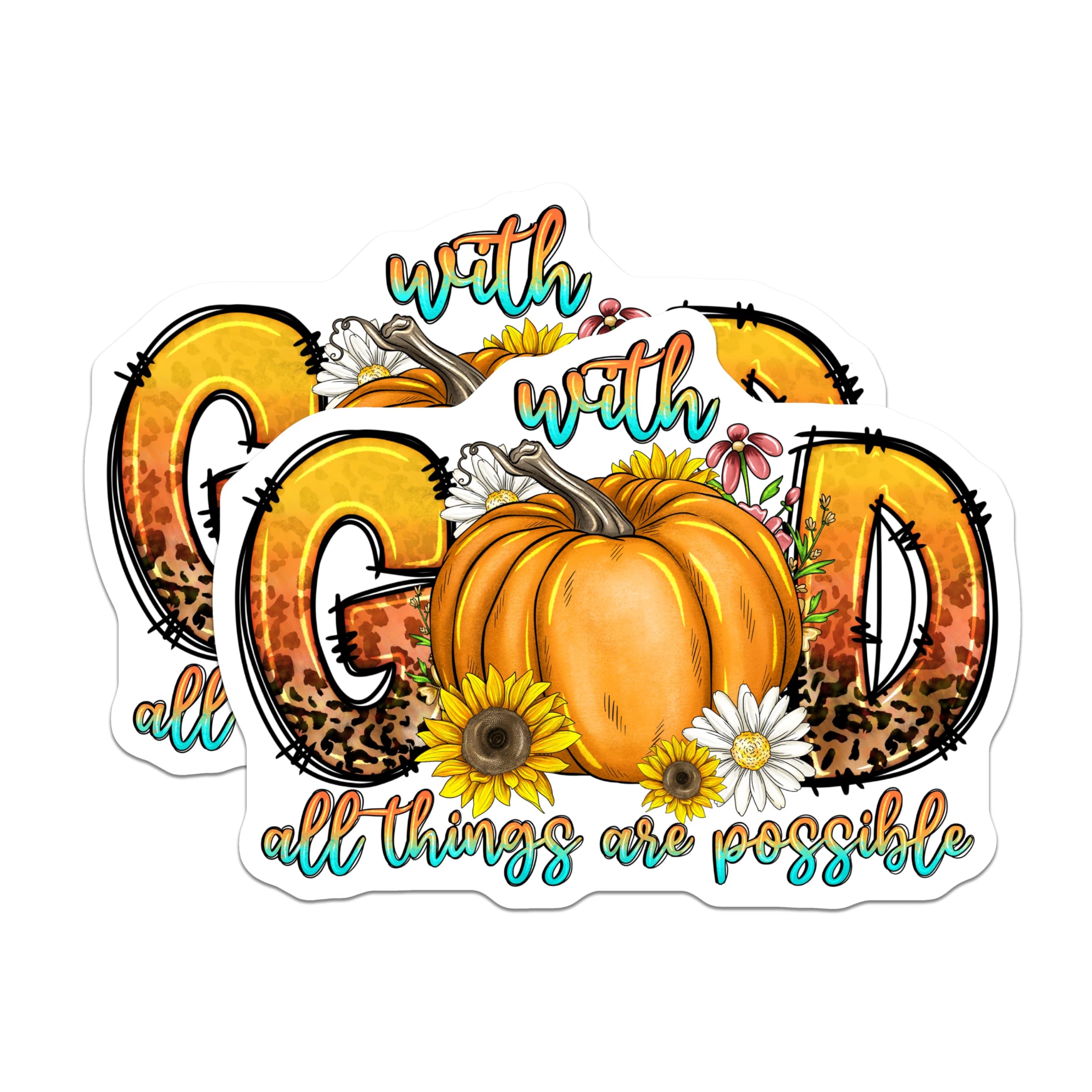 (2 Pack) with God All Things are Possible Magnets - Christian Fridge Decor - Inspirational Fall Art - 5 Inches On Longest Side - Thick Durable Magnet - Made in USA - MAG25593