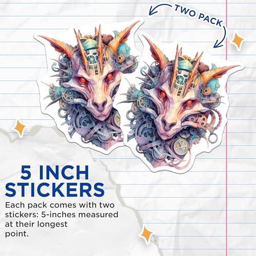 (2 Pack) Geometric Fox Art Stickers - Intricate Design Stickers - Unique Animal Head Stickers - 5" On Longest Side - Sticks to Smooth Flat Surfaces - Made in USA - BMCS4845