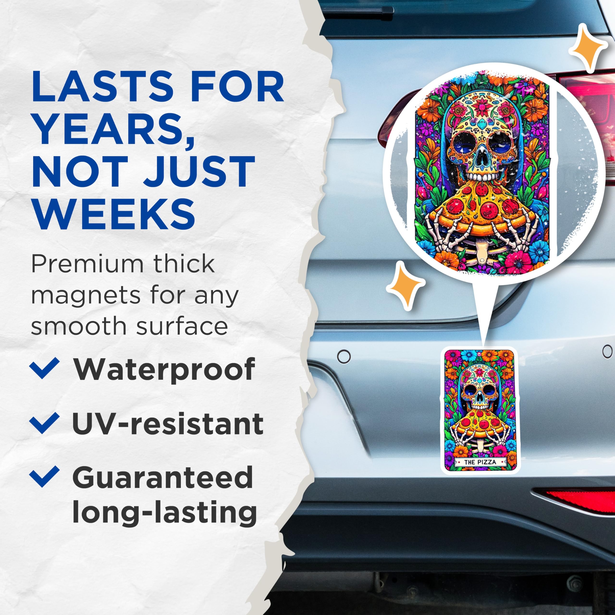 (2 Pack) Sugar Skull Pizza Magnets - Day of the Dead Art - Calavera Fridge Decor - Unique Kitchen Magnet - 5 Inches On Longest Side - Thick Durable Magnet - Made in USA - MAG27640