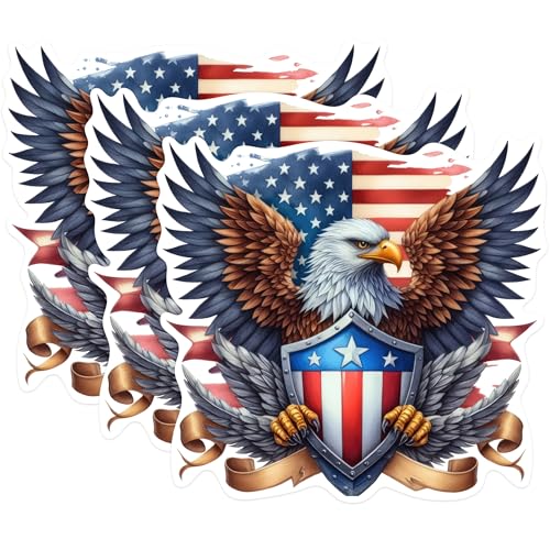 (3 Pack) American Eagle Decals - USA Flag - Patriotic Decor - 3 Inches On Longest Side - Easy Peel & Apply - Made in USA - 3MCS0252