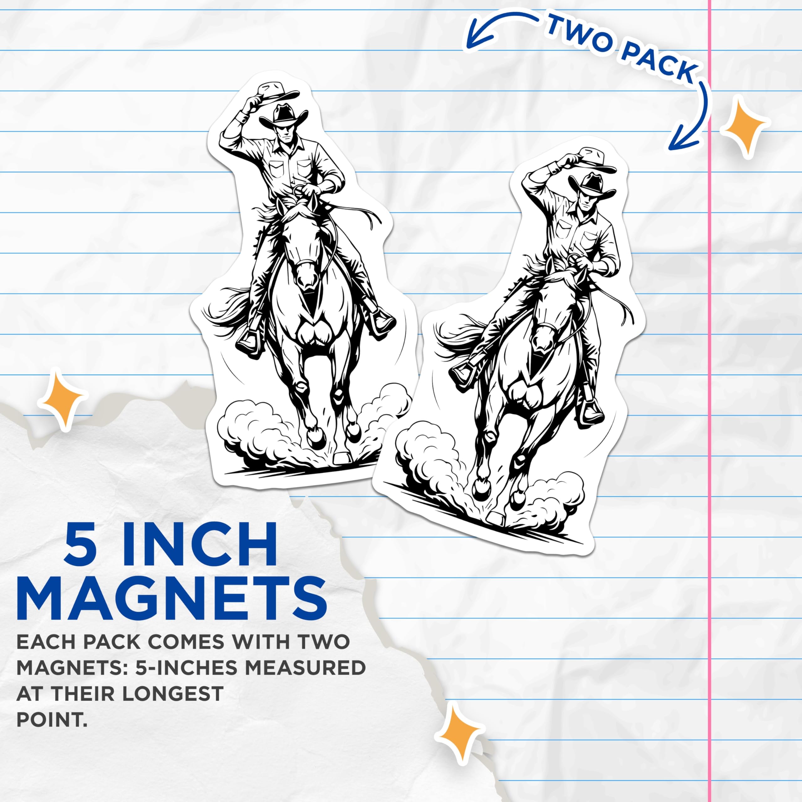 (2 Pack) Cowboy Horse Magnets - Western Riding Decor - Rodeo Lover Gifts - 5" On Longest Side - Premium Magnet - for Cars, Refrigerators, Toolboxes, Lockers - Made in USA - MAG16753
