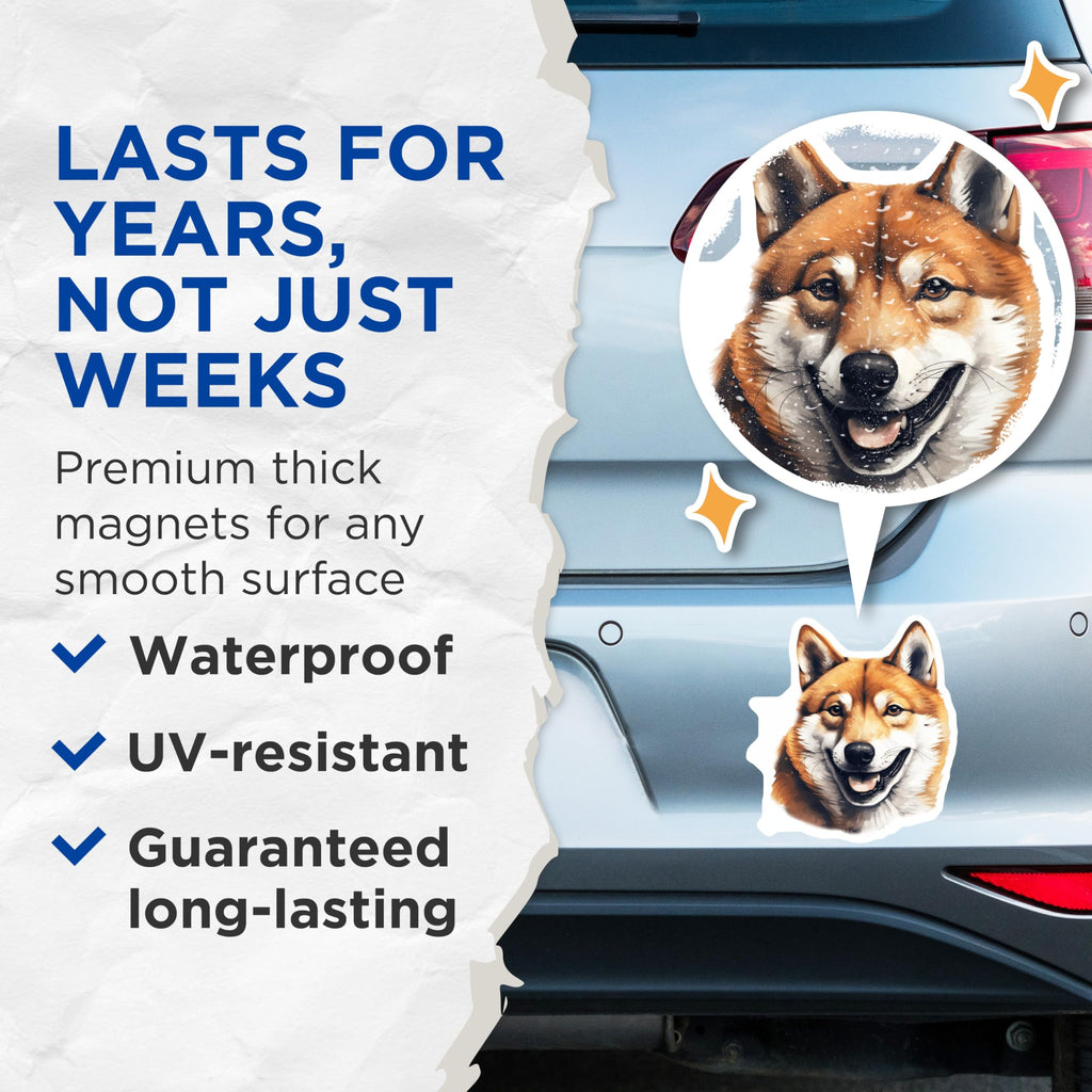 (2 Pack) Shiba Inu Dog Magnets - Cheerful Smiling Pet Art - Japanese Dog Lover Refrigerator Magnets - 5 Inches On Longest Side - Thick Durable Magnet - Made in USA - MAG30496