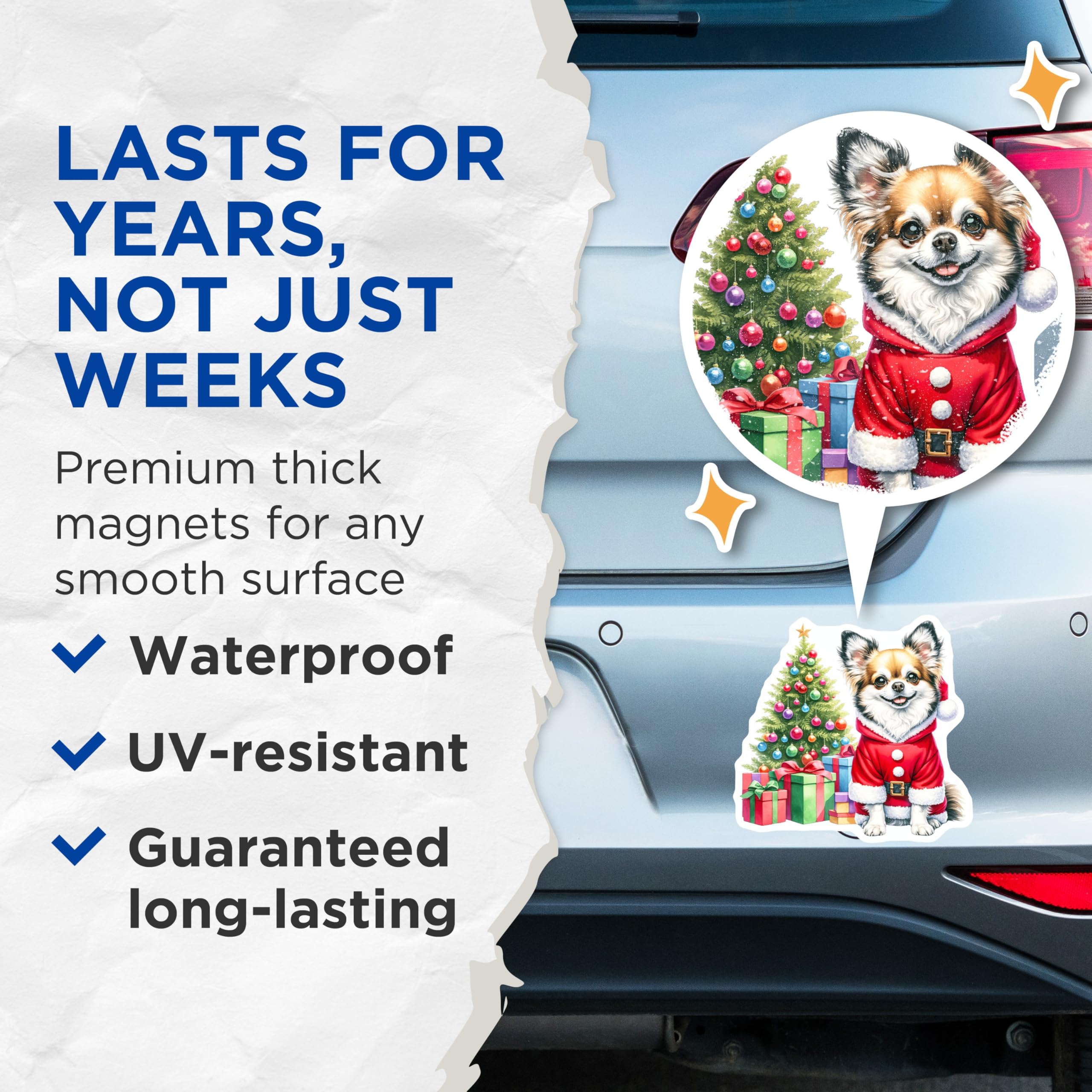 (2 Pack) Chihuahua Christmas Magnets - Santa Dog Holiday Decor - Cute Pet Refrigerator Accent - 5 Inches On Longest Side - Thick Durable Magnet - Made in USA - MAG29791