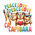 (2 Pack) Peace Love Capybara Stickers - Cute Animal Stickers - Adorable Capybara Art Stickers - 5" On Longest Side - Sticks to Any Smooth Flat Surface - Made in USA - BMCS2675