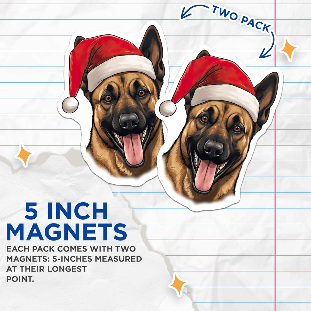 (2 Pack) German Shepherd Christmas Magnets - Holiday Dog Decor - Pet Parent Fridge - 5 Inches On Longest Side - Thick Durable Magnet - Made in USA - MAG25999